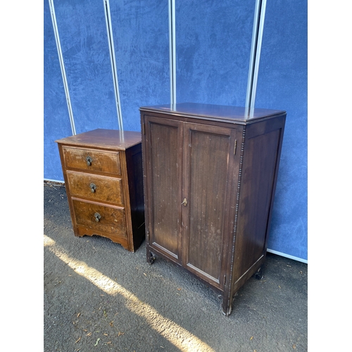 157 - Two miscellaneous pieces including small three drawer bedside and Music storage cabinet. 

See image... 