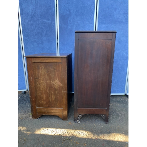 157 - Two miscellaneous pieces including small three drawer bedside and Music storage cabinet. 

See image... 