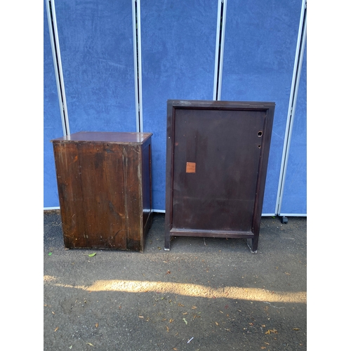 157 - Two miscellaneous pieces including small three drawer bedside and Music storage cabinet. 

See image... 