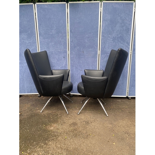 238 - A beautiful pair of Italian black leather chairs with chrome legs. 

Dimensions - 38