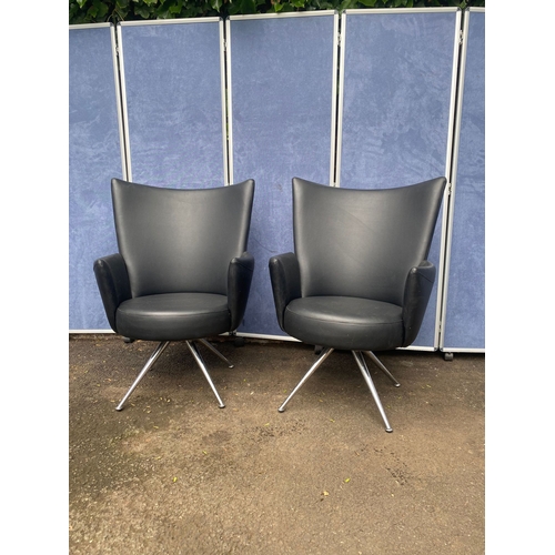 238 - A beautiful pair of Italian black leather chairs with chrome legs. 

Dimensions - 38