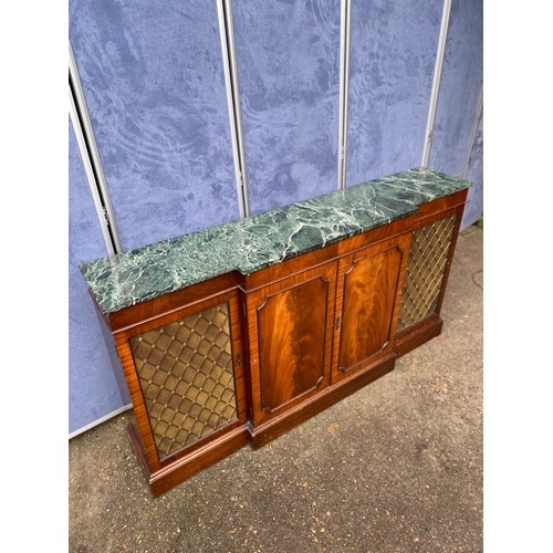 231 - Vintage mid 20th century marble top breakfront sideboard with grill front design