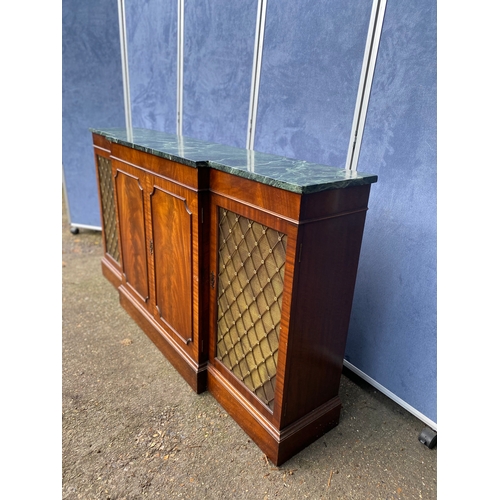 231 - Vintage mid 20th century marble top breakfront sideboard with grill front design