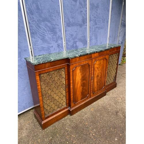 231 - Vintage mid 20th century marble top breakfront sideboard with grill front design