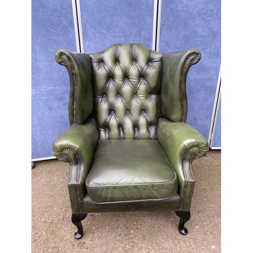 240 - Green Chesterfield style button back armchair. 

Dimensions - 36