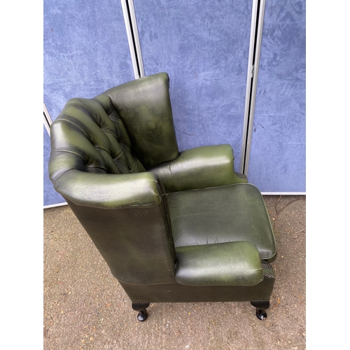 240 - Green Chesterfield style button back armchair. 

Dimensions - 36