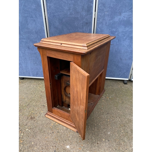 247 - Mid century teak sewing machine table and upholstered stool. 

Please see images for dimensions.