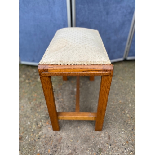 247 - Mid century teak sewing machine table and upholstered stool. 

Please see images for dimensions.