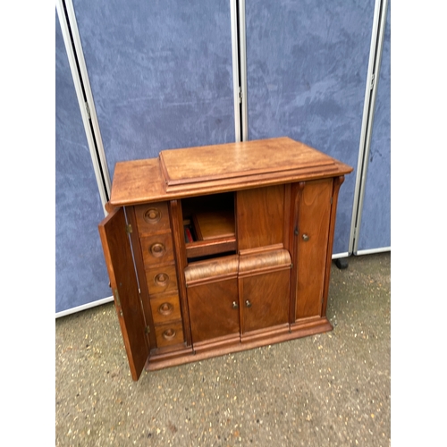 247 - Mid century teak sewing machine table and upholstered stool. 

Please see images for dimensions.