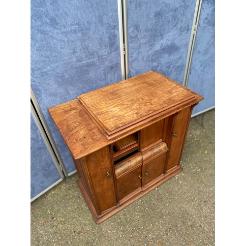 247 - Mid century teak sewing machine table and upholstered stool. 

Please see images for dimensions.