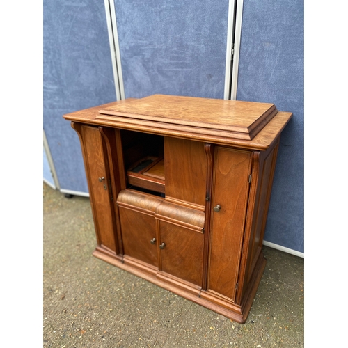 247 - Mid century teak sewing machine table and upholstered stool. 

Please see images for dimensions.