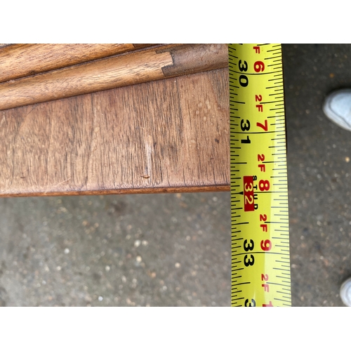 247 - Mid century teak sewing machine table and upholstered stool. 

Please see images for dimensions.