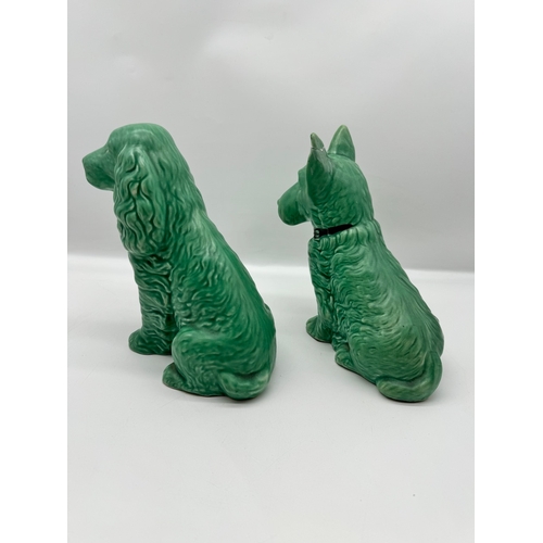 5 - Two 20th century green Sylvac ceramic dog ornaments - 20cm