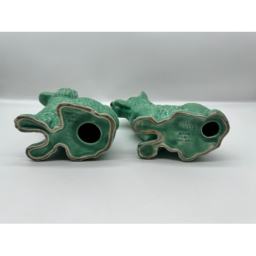 5 - Two 20th century green Sylvac ceramic dog ornaments - 20cm