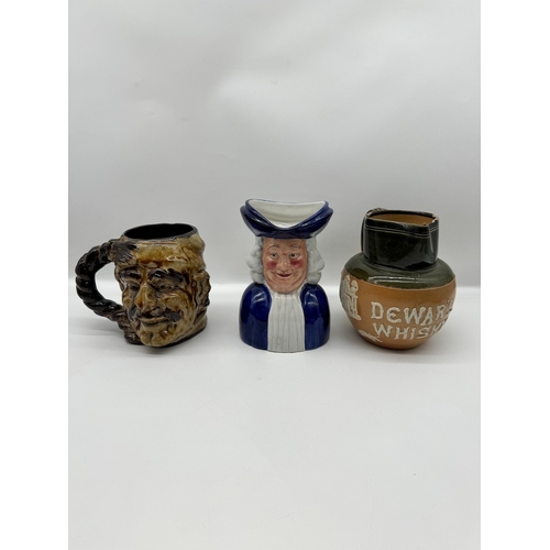 6 - Lot of three 20th century Jugs inc Royal Doulton Dewars Whisky, Guernsey Pottery, Wood & Sons charac... 