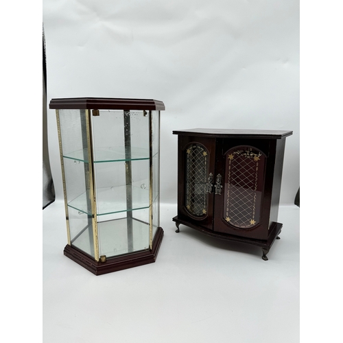 10 - Miniature glass display case + antique styled jewellery box