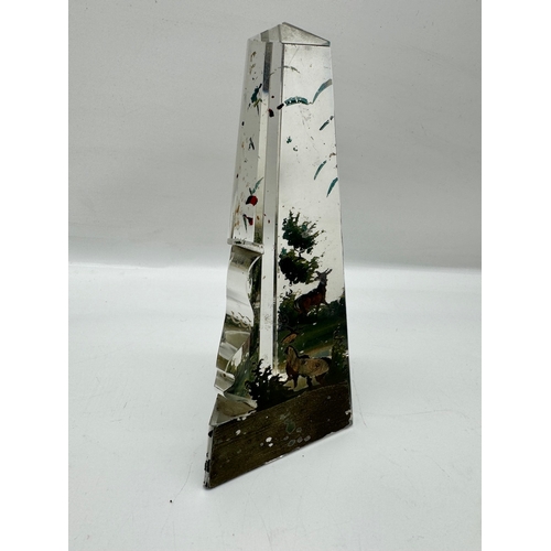 16 - 19th century cut glass and hand painted Obelisk, antique leather cased Vinaigrette, white metal ladl... 