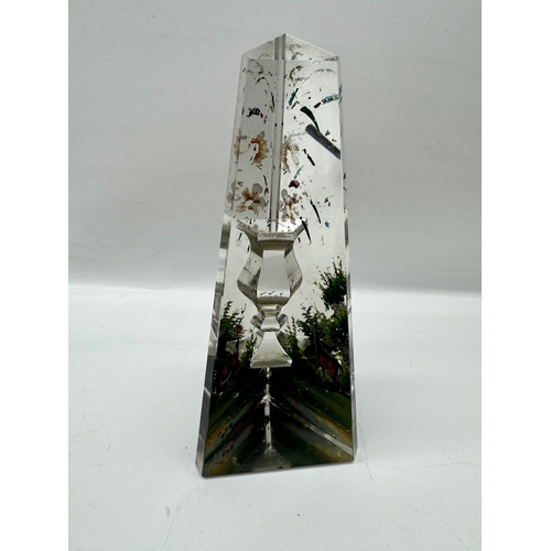 16 - 19th century cut glass and hand painted Obelisk, antique leather cased Vinaigrette, white metal ladl... 