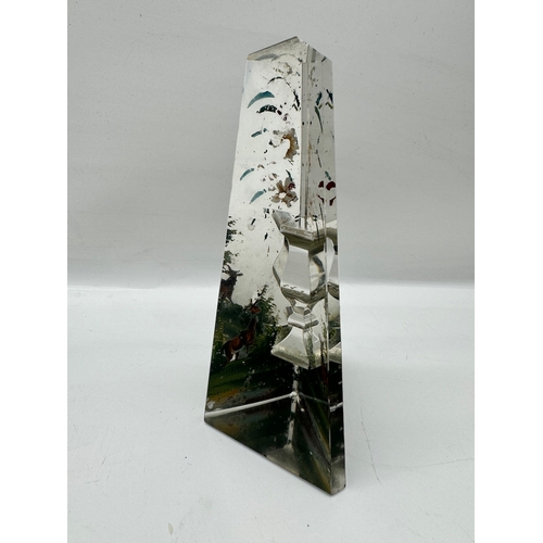 16 - 19th century cut glass and hand painted Obelisk, antique leather cased Vinaigrette, white metal ladl... 