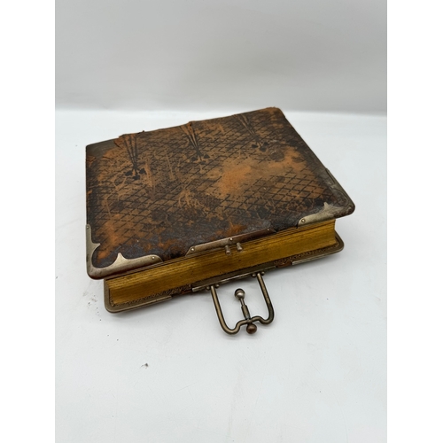 17 - Quantity of 19th century leather bound photograph albums with family portraits + 1709 Bible