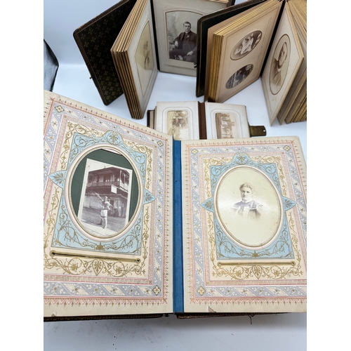 17 - Quantity of 19th century leather bound photograph albums with family portraits + 1709 Bible