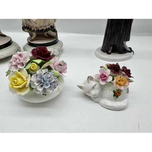 21 - Collection of vintage porcelain figurines + flower bouquets