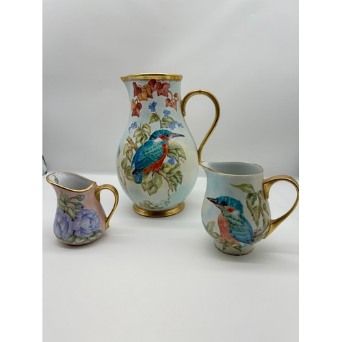 26 - Hand painted Julie Merry Ceramic Pourers - Kingfisher / Foliage