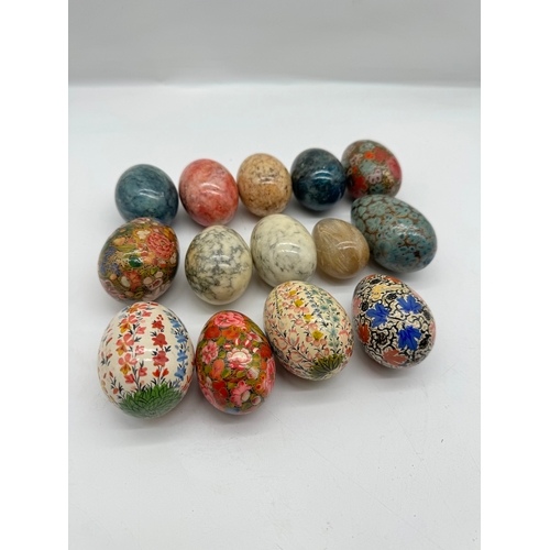 40 - Lot of 14 decorative stone / paper mache Eggs