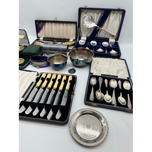 54 - Quantity of Silver plated cased cutlery + others plated items