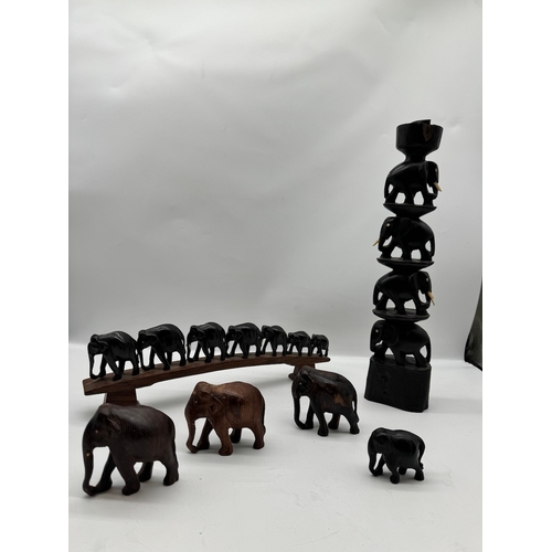 61 - Collection of carved African Wood / Bone Elephants