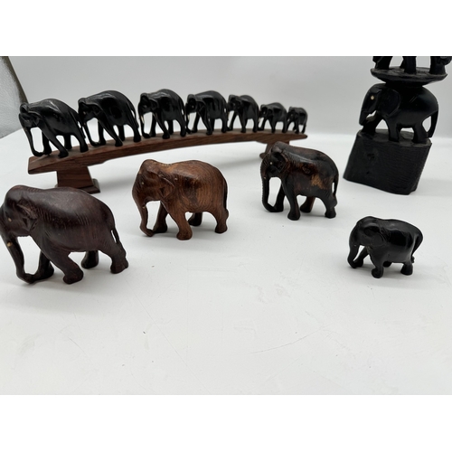 61 - Collection of carved African Wood / Bone Elephants