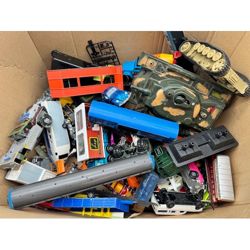 67 - Box full of vintage collectable toys including Dinky, corgi, Matchbox + more