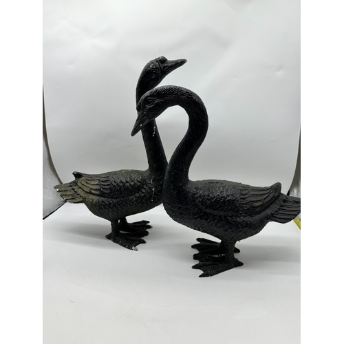 86 - Two Aluminium Geese Garden Ornaments