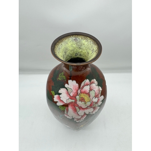 88 - Striking Antique Japanese Cloisonné vase 37cm Bronze / Gold Speckle -