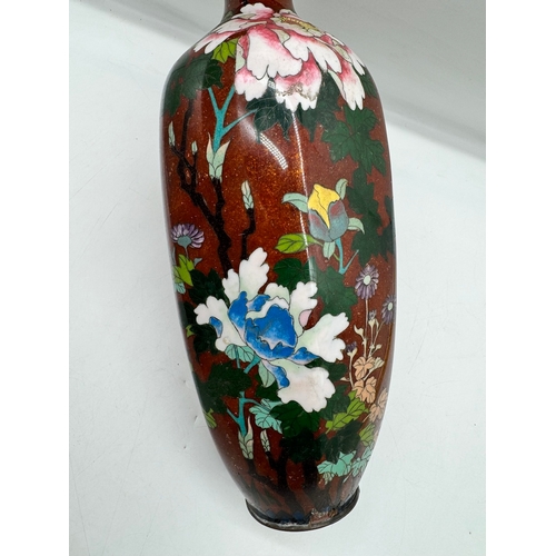 88 - Striking Antique Japanese Cloisonné vase 37cm Bronze / Gold Speckle -