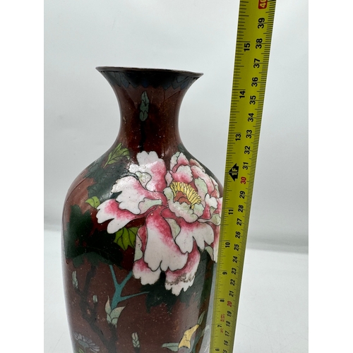 88 - Striking Antique Japanese Cloisonné vase 37cm Bronze / Gold Speckle -