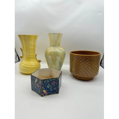 Lot of Four vases / pots inc Vintage Yellow Falcon Ware Vase , W Germany Vase