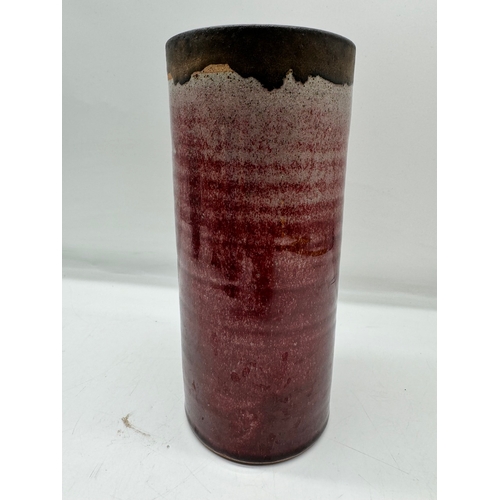 92 - The Friars Studio pottery cylindrical vase + 1 other signed AK