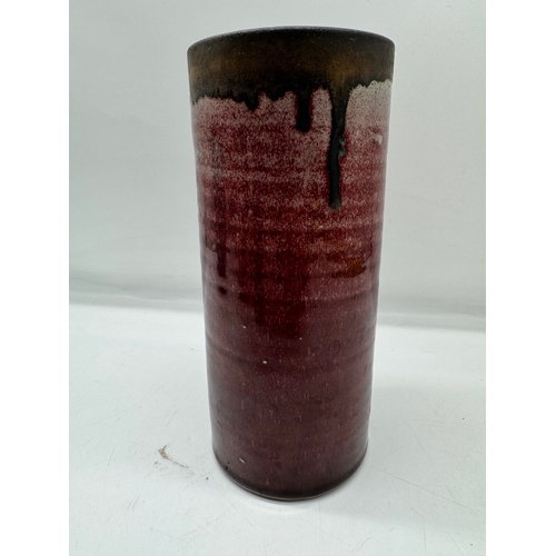 92 - The Friars Studio pottery cylindrical vase + 1 other signed AK