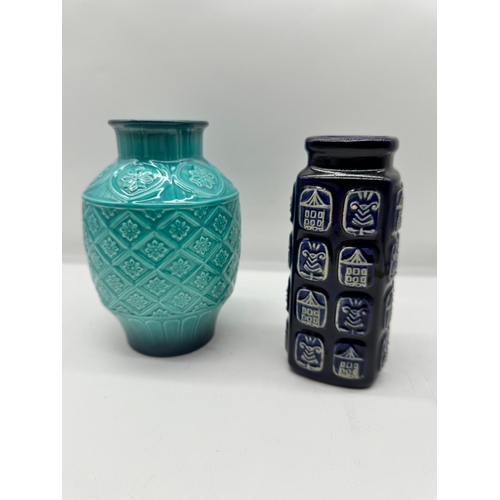 93 - Vintage Teal Beswick Vase + Bay West Germany Vase