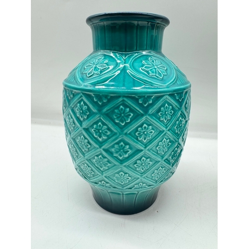 93 - Vintage Teal Beswick Vase + Bay West Germany Vase