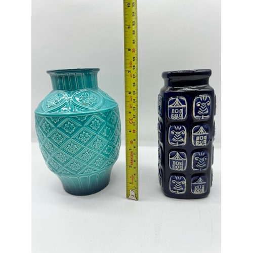 93 - Vintage Teal Beswick Vase + Bay West Germany Vase