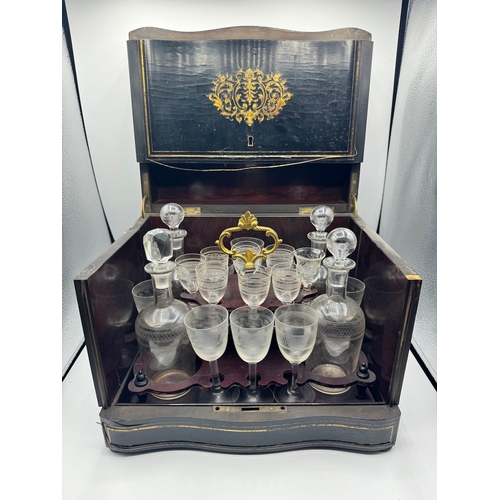 104 - Antique French Liqueur Cellar Box with glasses / decanters