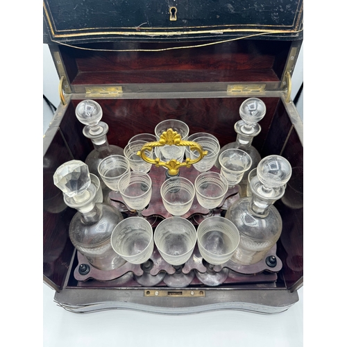 104 - Antique French Liqueur Cellar Box with glasses / decanters