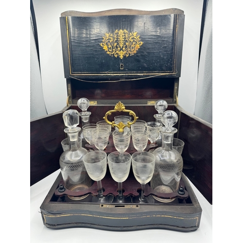 104 - Antique French Liqueur Cellar Box with glasses / decanters