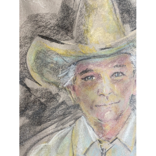 378 - Interesting Pastel sketch/portrait of a Cowboy.