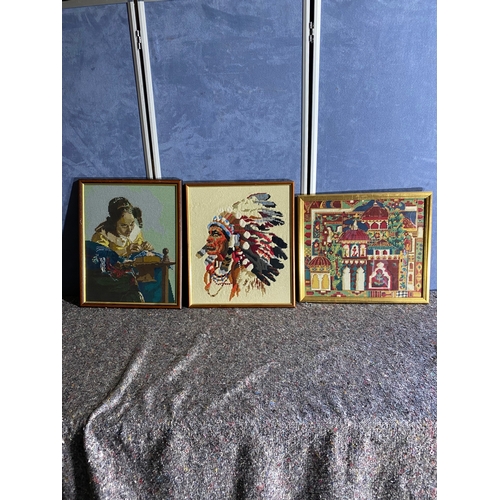 380 - Three needleworks/tapestries.