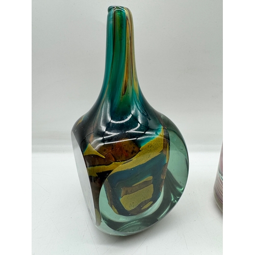 129 - Two 1970/80's Mdina Studio Art Glass Vase's Michael Harris