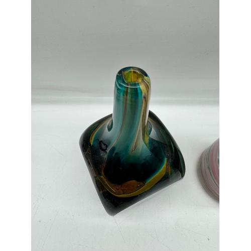 129 - Two 1970/80's Mdina Studio Art Glass Vase's Michael Harris