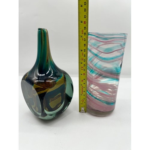 129 - Two 1970/80's Mdina Studio Art Glass Vase's Michael Harris